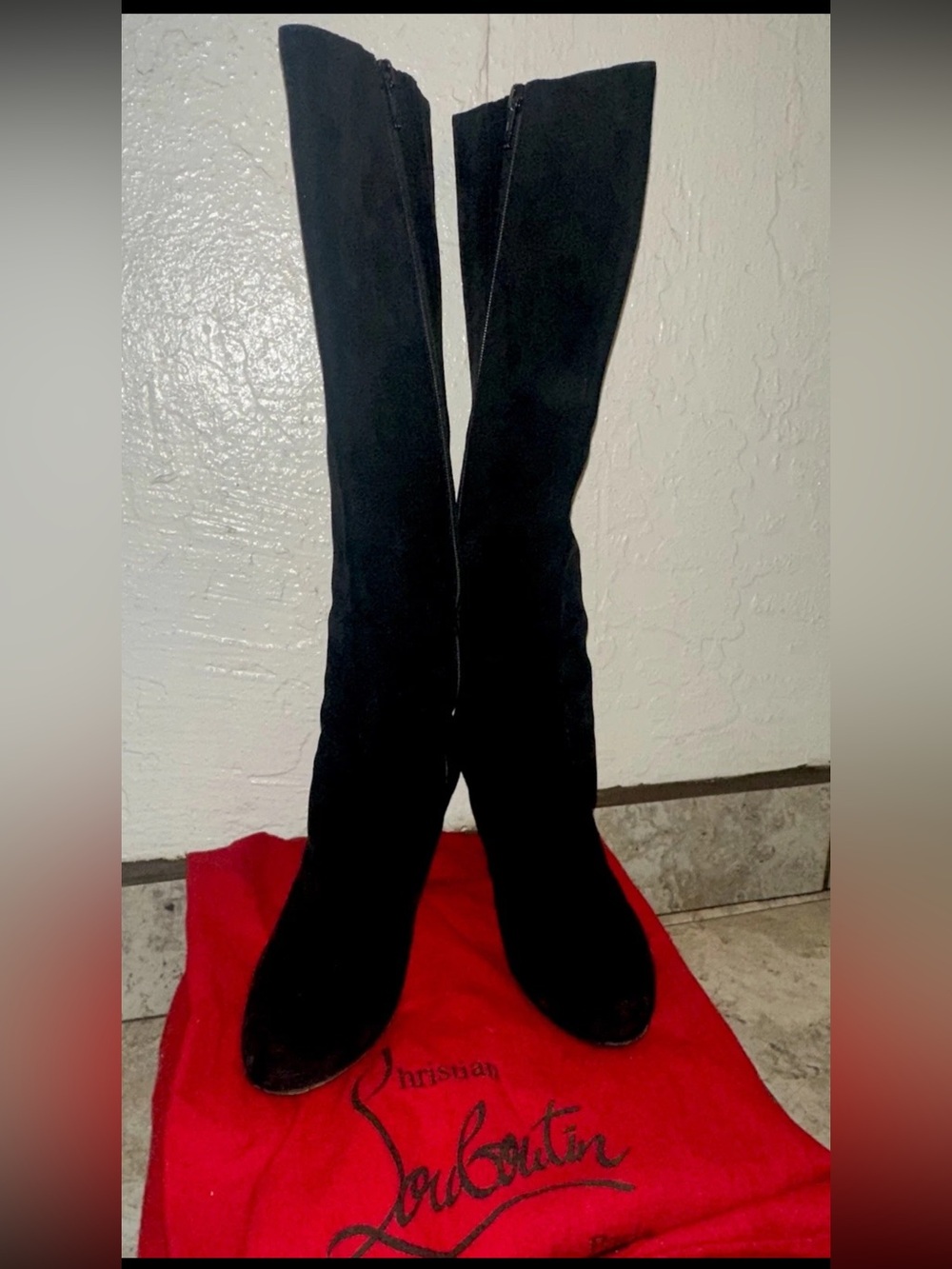 Christian Louboutin Black Over-the-Knee Suede Boots